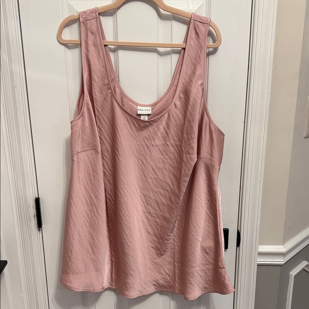 Ava & Viv Pink Satin Scoop Neck Shell Tank Sz 3X